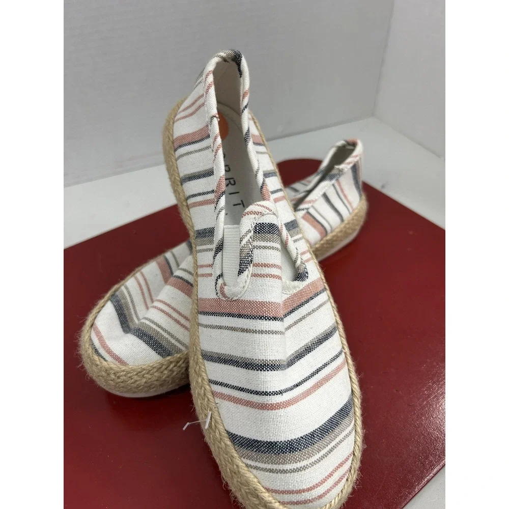 Esprit Shoes Womens Size 7 Striped Canvas Espadrilles Flat Slip On Summer Casual
